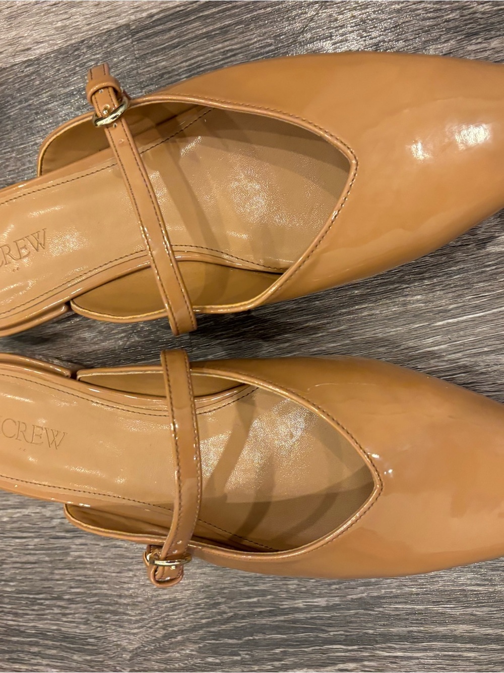 J. Crew Tan Patent Mary Jane Slingback Mules